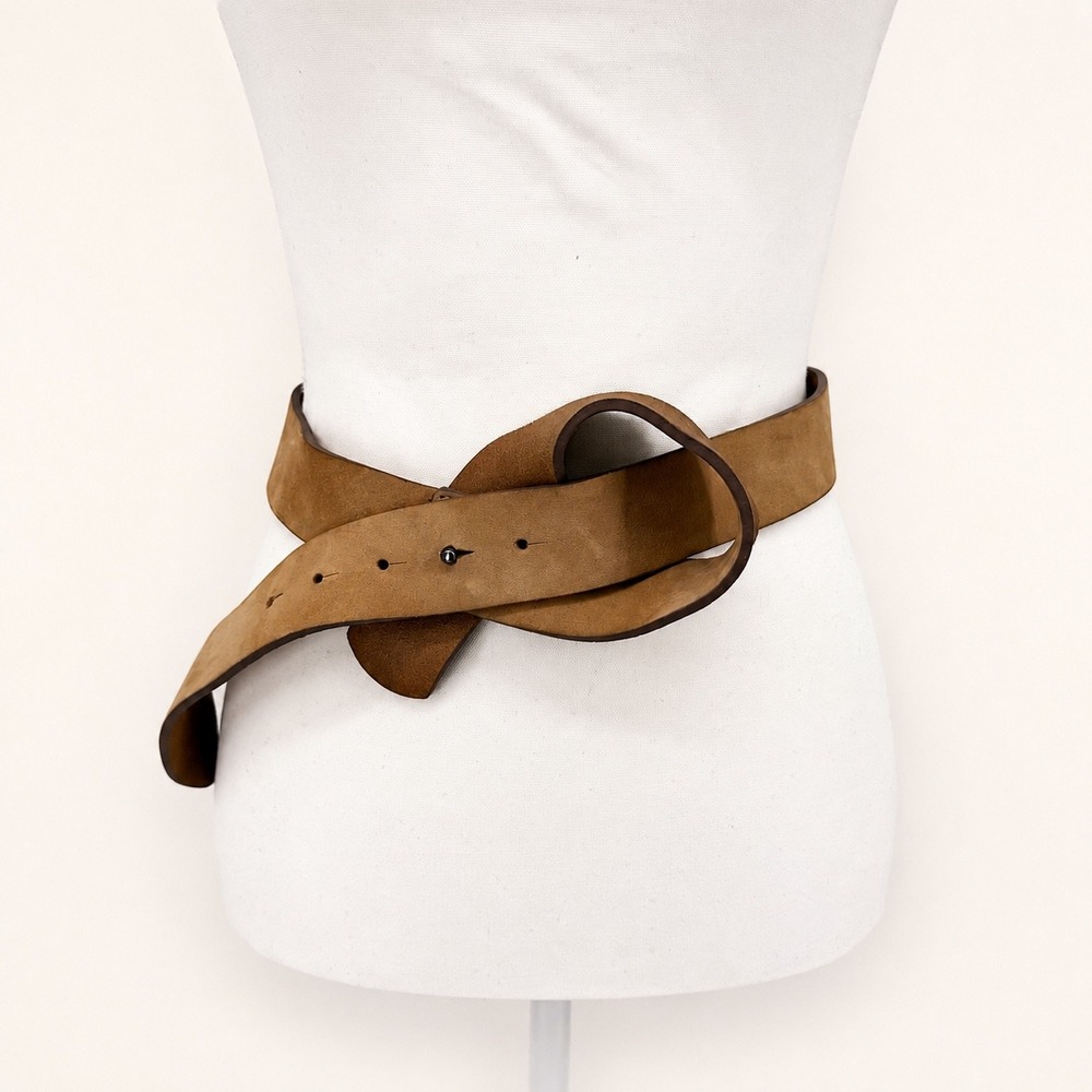 H&M Made Italy Womens S Tan Leather Wide Sculptural Knot Waist Artsy Modern Chic